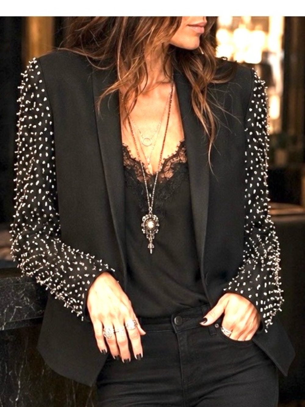 Vintage Black Beaded Blazer Goth Glam Rocker Chic Evening Jacket NWT S/M